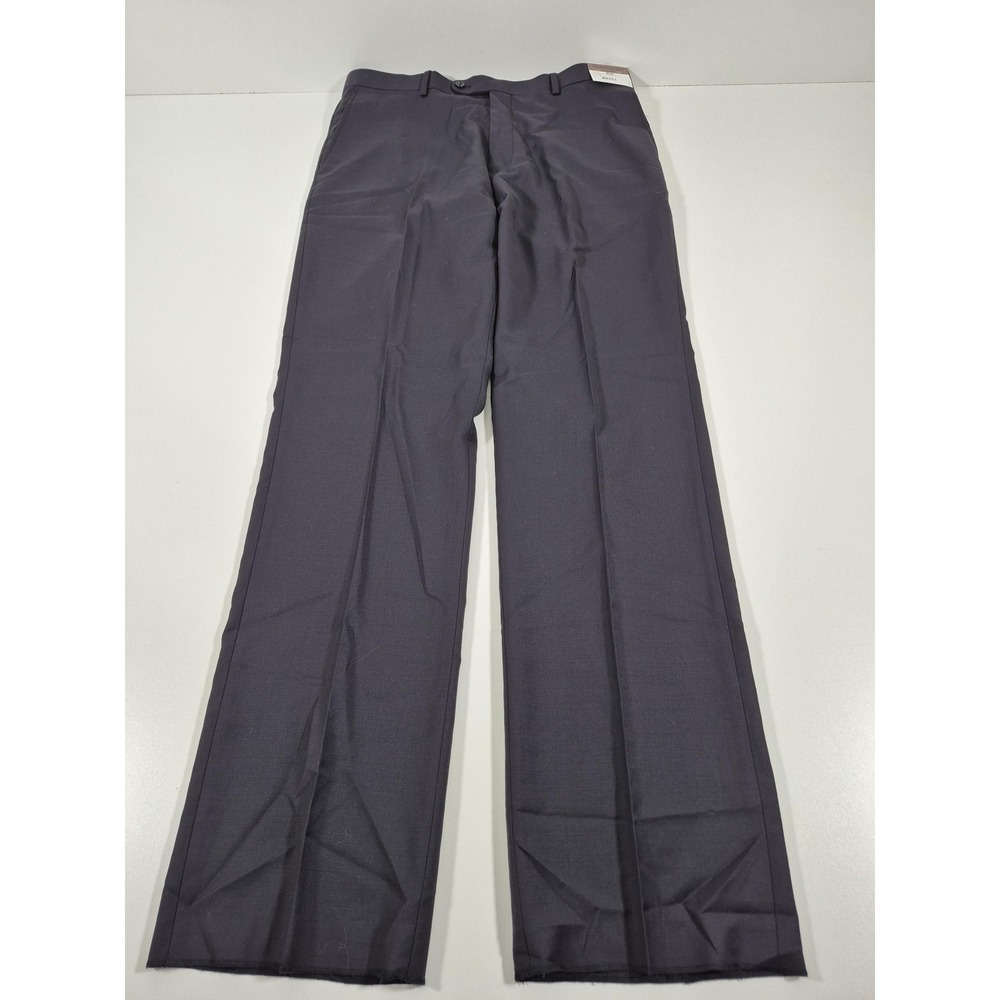 Prontomoda Dress Pants Mens 36x36 Navy Super 140s Wool Flat Front Unhemmed NWT